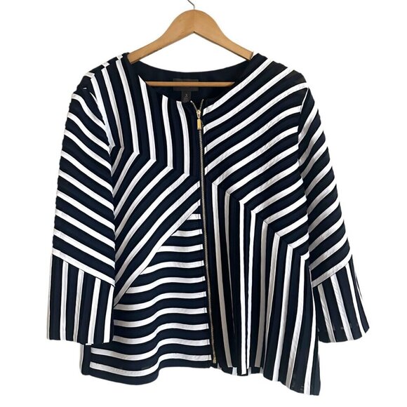 New Chicos Travelers Collection Womens Blue Stripe Jacket Size XL Gold Zipper - Picture 3 of 10